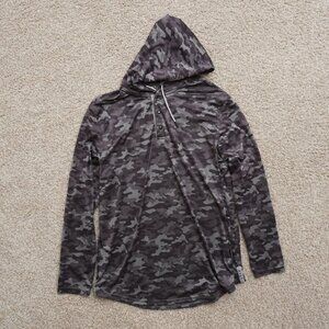 BYLT Mens Circuit Pullover Shirt Hooded Henley Gray Camouflage Polyester Large